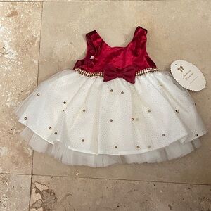 American Princess Red and ivory Baby Dress with Bow